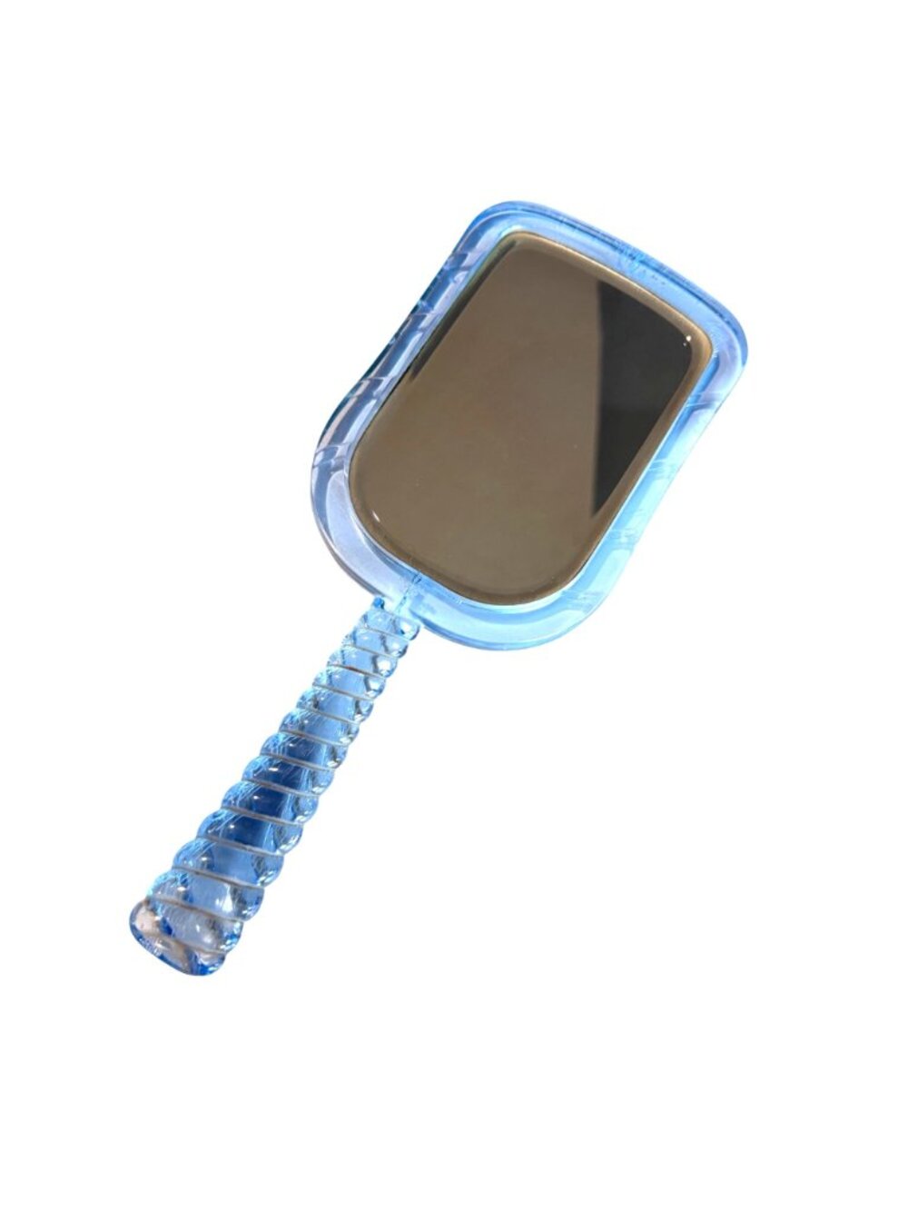 Jewelite Handheld Vanity Mirror Blue Lucite Twisted Handle VTG Art Deco 450 USA - Picture 4 of 10